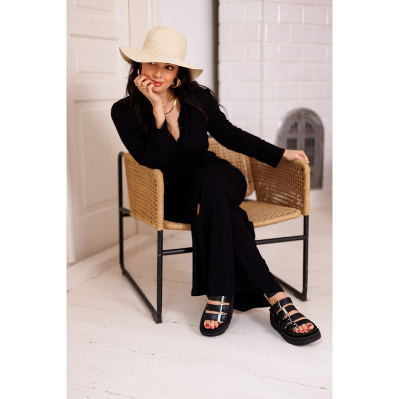 B285 Sukienka wiskozowa zapinana na guziki - czarna