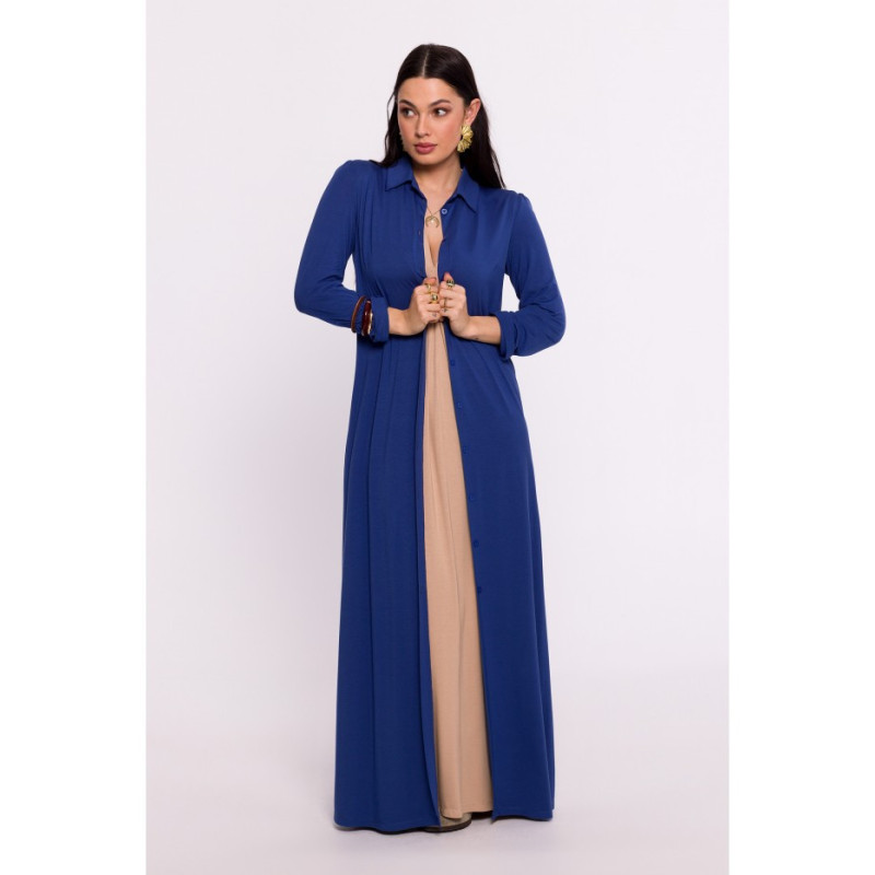 B285 Sukienka wiskozowa zapinana na guziki - niebieska