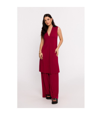 B286 Sukienka wiskozowa z zakładką krótka - bordowa