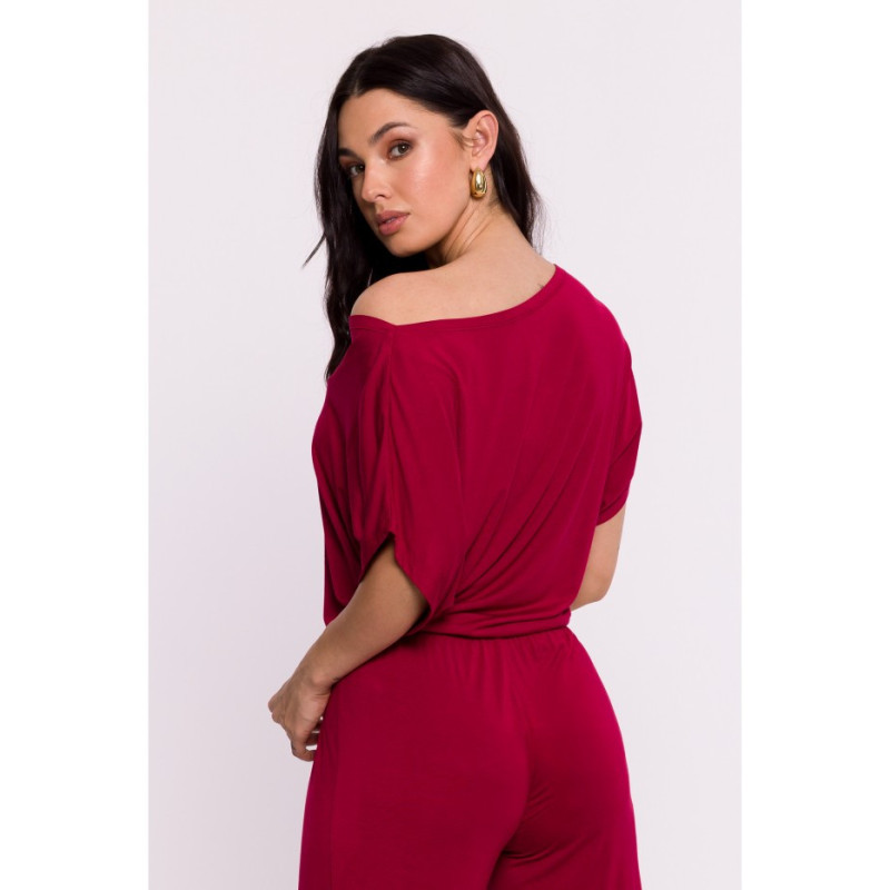 B287 Bluzka wiskozowa nietoperz - bordowa