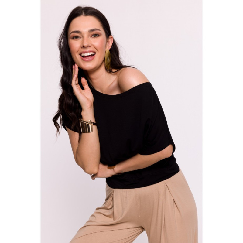 B287 Bluzka wiskozowa nietoperz - czarna