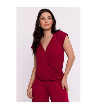 B288 Bluzka wiskozowa na zakładkę - bordowa