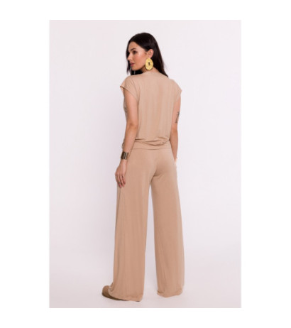 B288 Bluzka wiskozowa na zakładkę - cappuccino