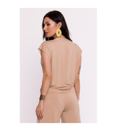 B288 Bluzka wiskozowa na zakładkę - cappuccino