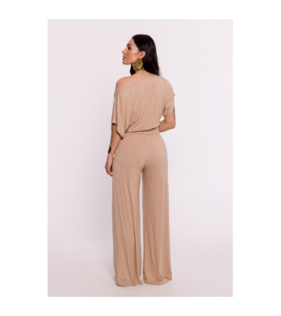 B289 Spodnie wiskozowe z zakładką - cappuccino