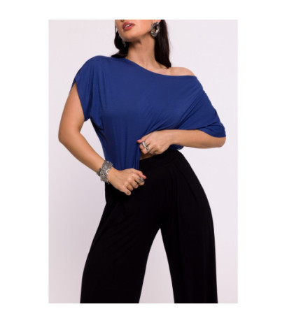 B289 Spodnie wiskozowe z zakładką - czarne