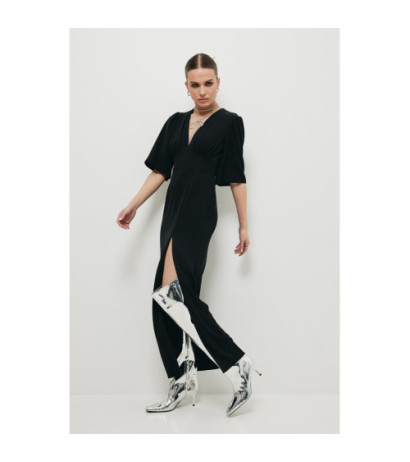 K183 Sukienka maxi z rozcięciem na nogę - czarna