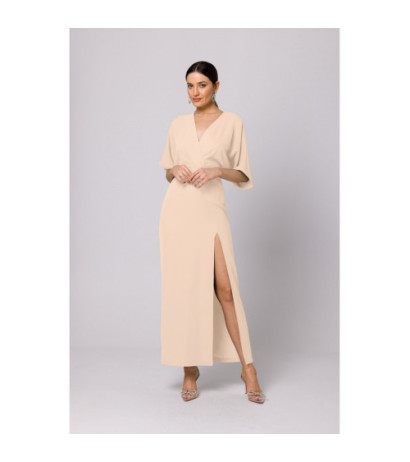 K163 Sukienka maxi - śmietankowa