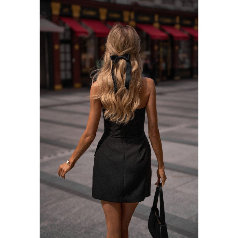 M794 Mini sukienka gorsetowa gładka - czarna