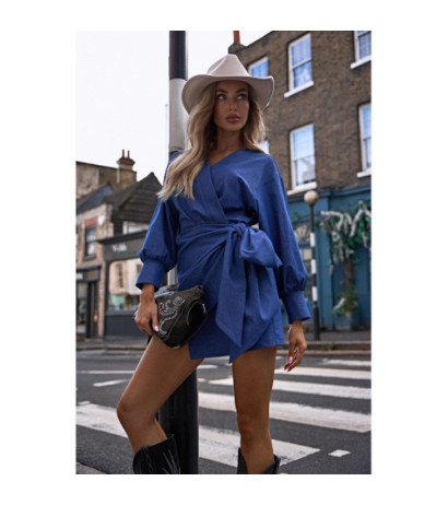 M802 Sukienka mini z wiązaniem - niebieska