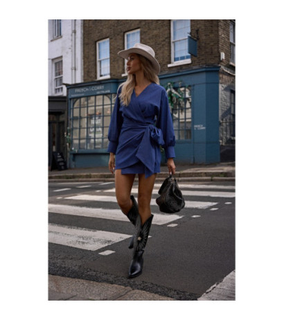 M802 Sukienka mini z wiązaniem - niebieska