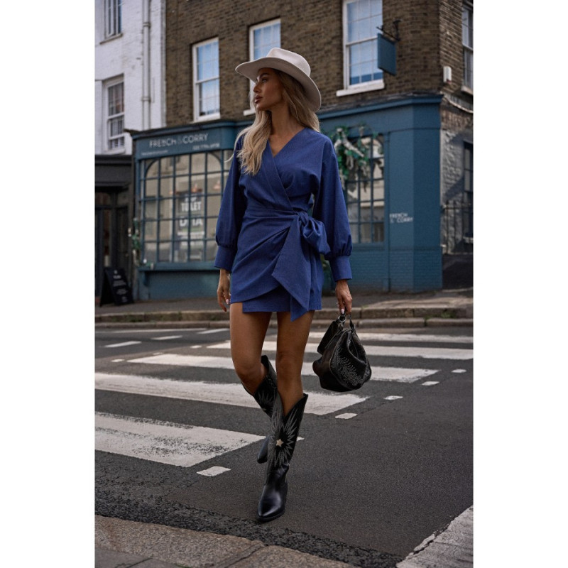 M802 Sukienka mini z wiązaniem - niebieska