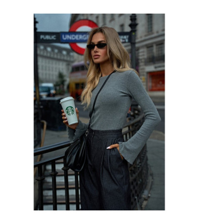 M806 Bluzka z długimi poszerzonymi rękawami - szary malanż