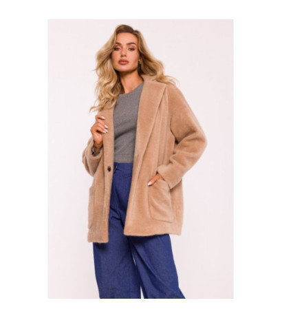 M808 Krótki płaszcz z włosem - beżowy