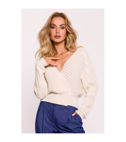 M809 Krótki sweterek z kopertowym dekoltem - kość słoniowa