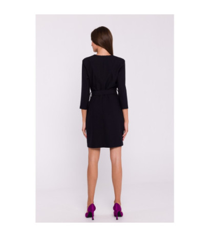 S369 Krótka sukienka z paskiem - czarna