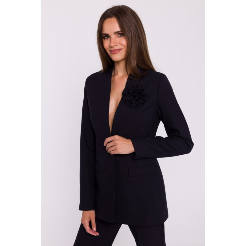 S370 Marynarka z kwiatkiem - czarna