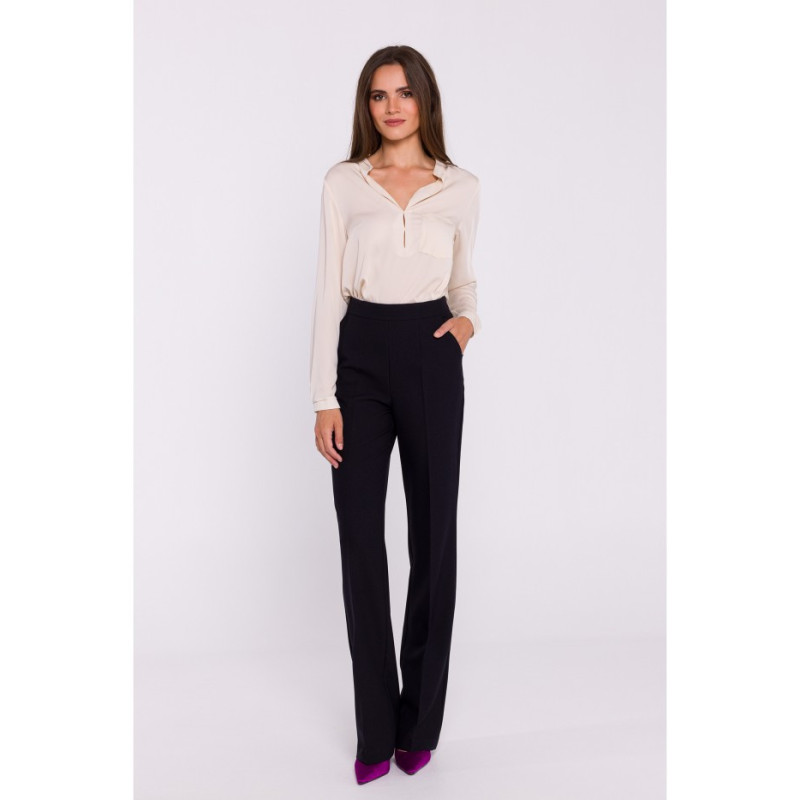 S371 Spodnie rozszerzane na dole - czarne