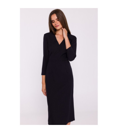 S372 Sukienka midi z kwiatkiem - czarna