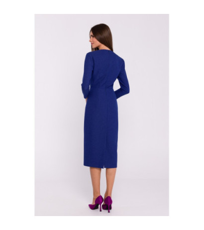 S372 Sukienka midi z kwiatkiem - niebieska