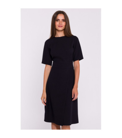 S373 Sukienka z trapezowym dołem i zakładką - czarna