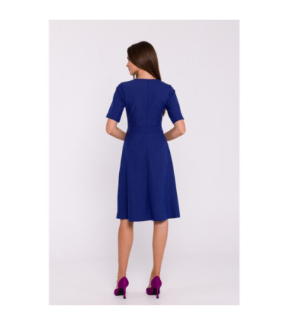 S373 Sukienka z trapezowym dołem i zakładką - niebieska