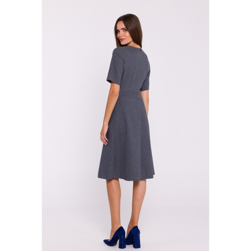 S373 Sukienka z trapezowym dołem i zakładką - szara
