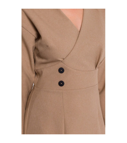 S374 Sukienka z podkreśloną talią i ozdobnymi guzikami - beżowa