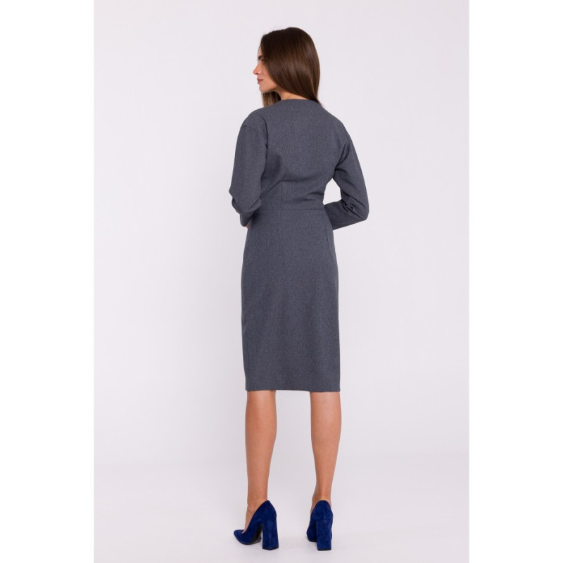 S374 Sukienka z podkreśloną talią i ozdobnymi guzikami - szara