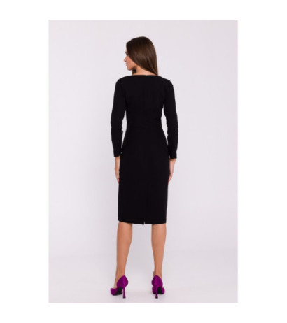 S376 Sukienka ołówkowa z asymetrycznym dekoltem - czarna
