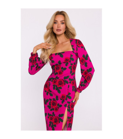 M813 Sukienka z wysokim wycięciem na nogę we wzór - model 2