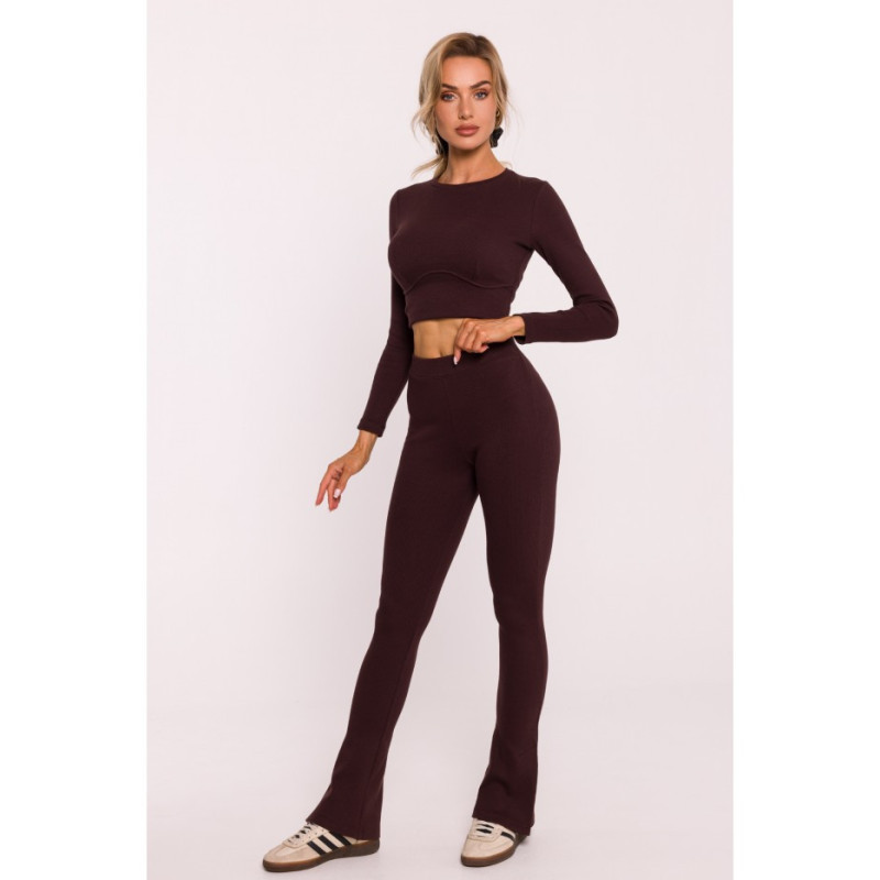 M816 Prążkowane legginsy z rozcięciami - brązowe