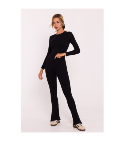 M816 Prążkowane legginsy z rozcięciami - czarne