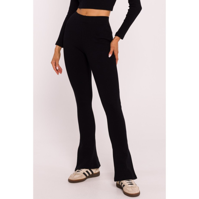 M816 Prążkowane legginsy z rozcięciami - czarne