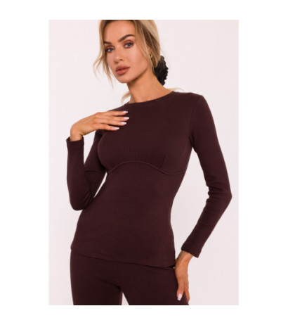 M817 Prążkowana bluzka z gorsetowym przeszyciem - brązowa