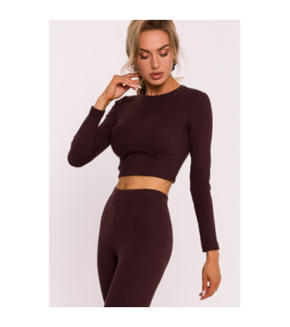 M817 Prążkowana bluzka z gorsetowym przeszyciem - brązowa