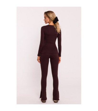 M817 Prążkowana bluzka z gorsetowym przeszyciem - brązowa