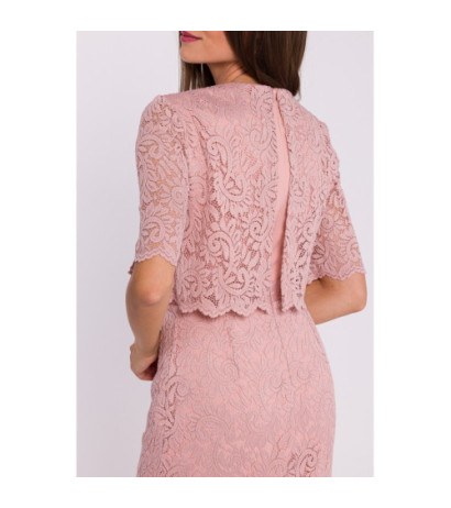 S379 Koronkowa sukienka z podwójną górą - pudrowa