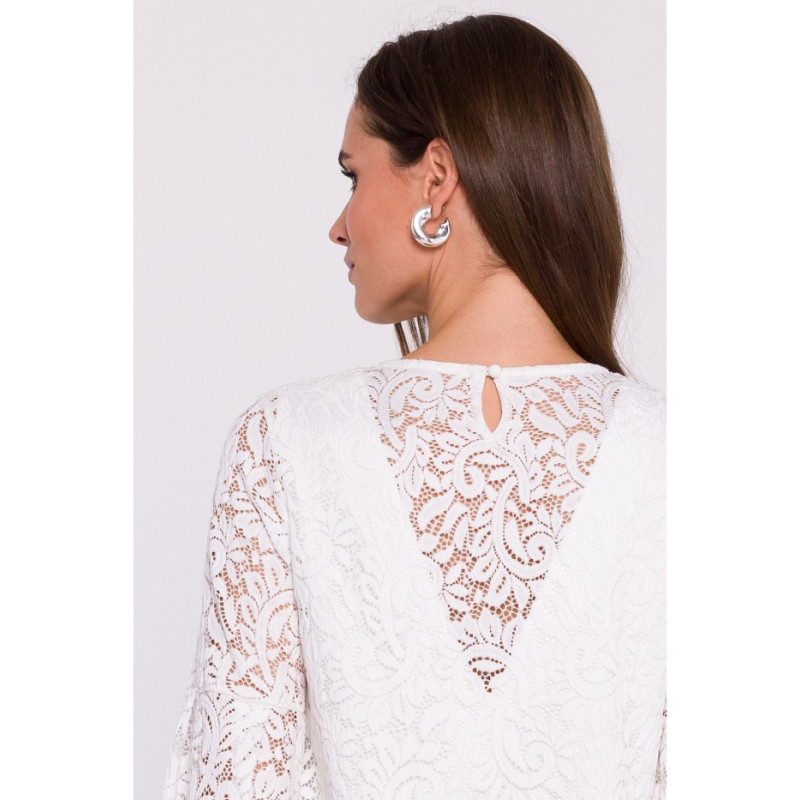 S380 Koronkowa sukienka trapez - ecru