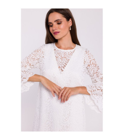 S380 Koronkowa sukienka trapez - ecru