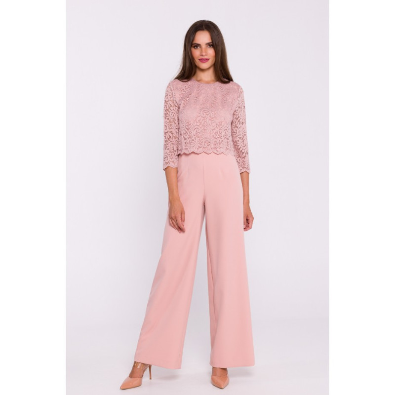 S381 Kombinezon z koronkową górą - pudrowy
