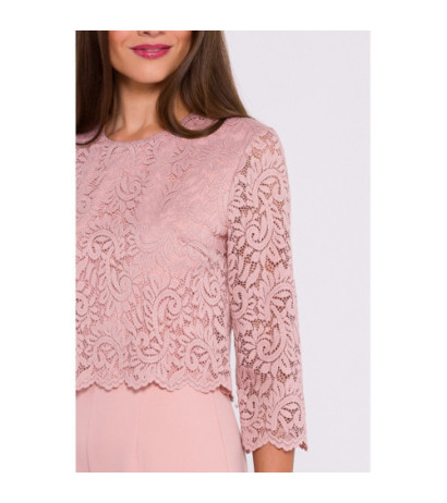 S381 Kombinezon z koronkową górą - pudrowy