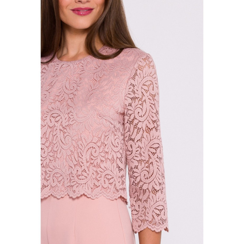 S381 Kombinezon z koronkową górą - pudrowy