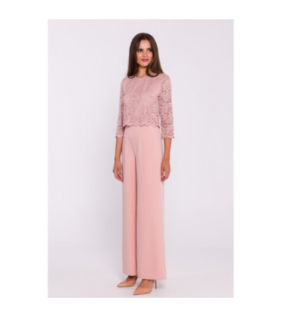 S381 Kombinezon z koronkową górą - pudrowy