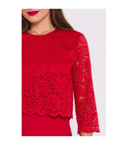 S381 Kombinezon z koronkową górą - czerwony