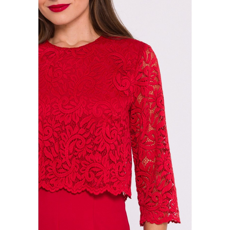 S381 Kombinezon z koronkową górą - czerwony