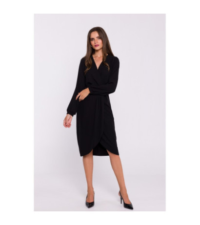 S384 Sukienka z ozdobnymi zakładkami na przodzie - czarna