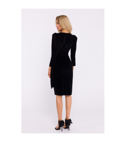 M829 Welurowa sukienka wieczorowa z szarfą - czarna