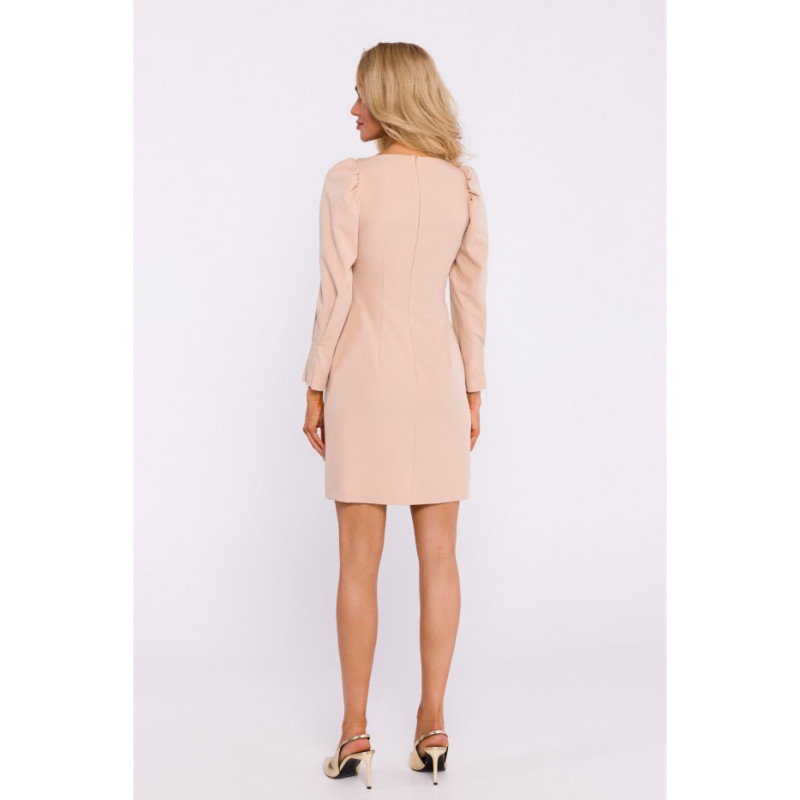 M836 Sukienka mini z głębokim dekoltem - beżowa