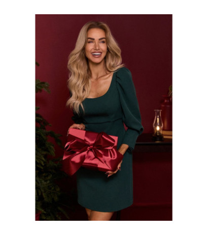 M836 Sukienka mini z głębokim dekoltem - butelkowa zieleń